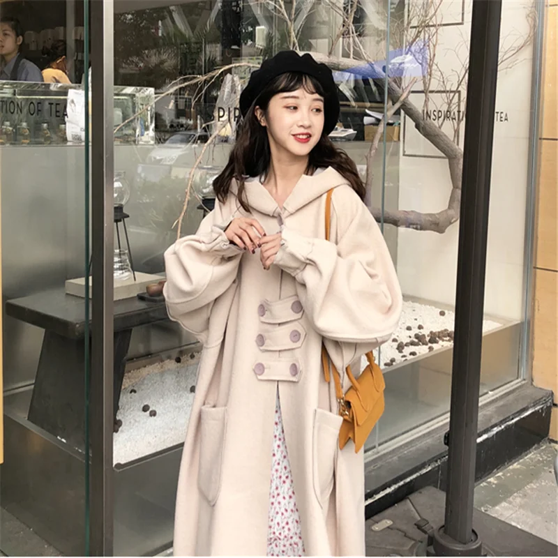 Зимнее пальто и куртка Женское шерстяное длинное корейское элегантное теплое