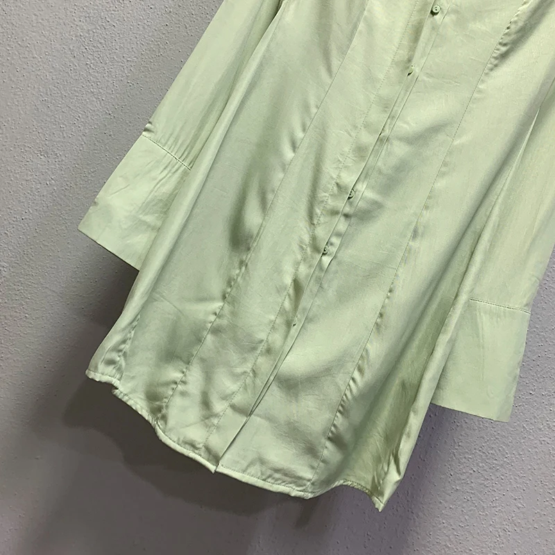 

SISPELL Solid Color Shirts For Female Lapel Collar Long Sleeve High Waist Loose Women's Casual Long Blouse Fashion New 2021