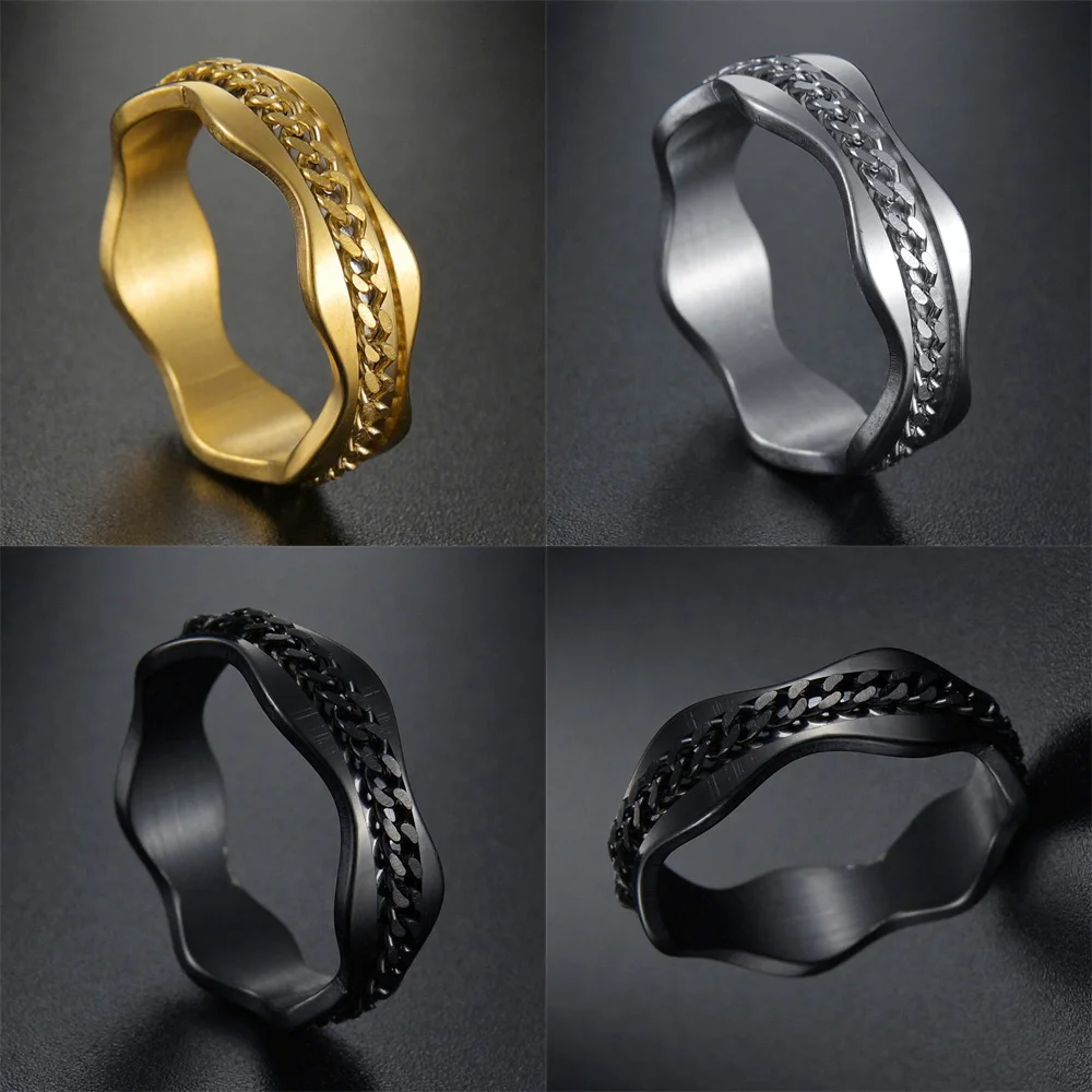 

Cool Stainless Steel Rotatable Men Couple Ring High Quality Spinner Chain Rotable Rings Punk Women Man Jewelry for Party Gift
