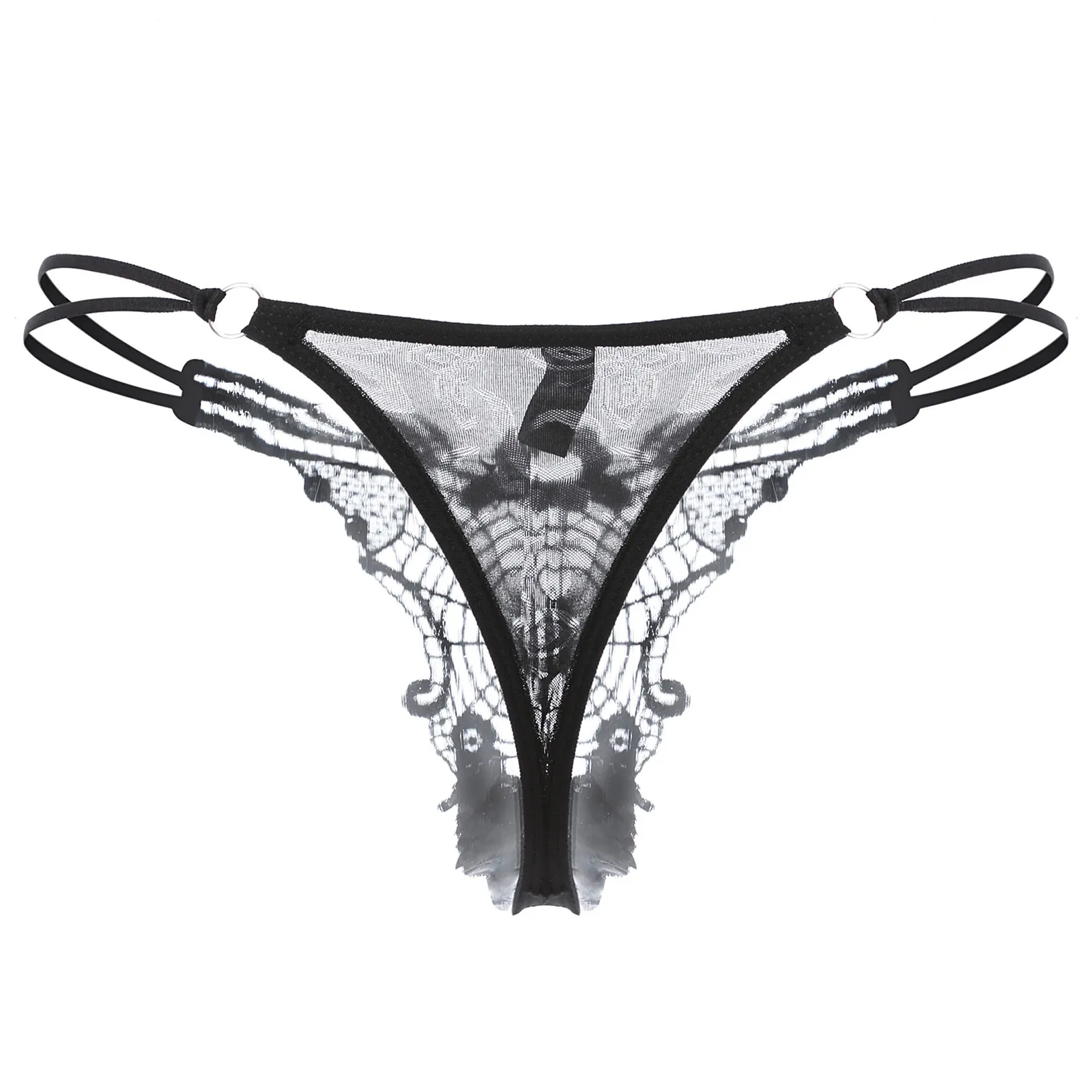 

Women Thong Panties Embroidered Mesh Yarn Perspective Sexy Erotic Lace Floral Low-waist Girls Underwear Hot Pants G-String 03*
