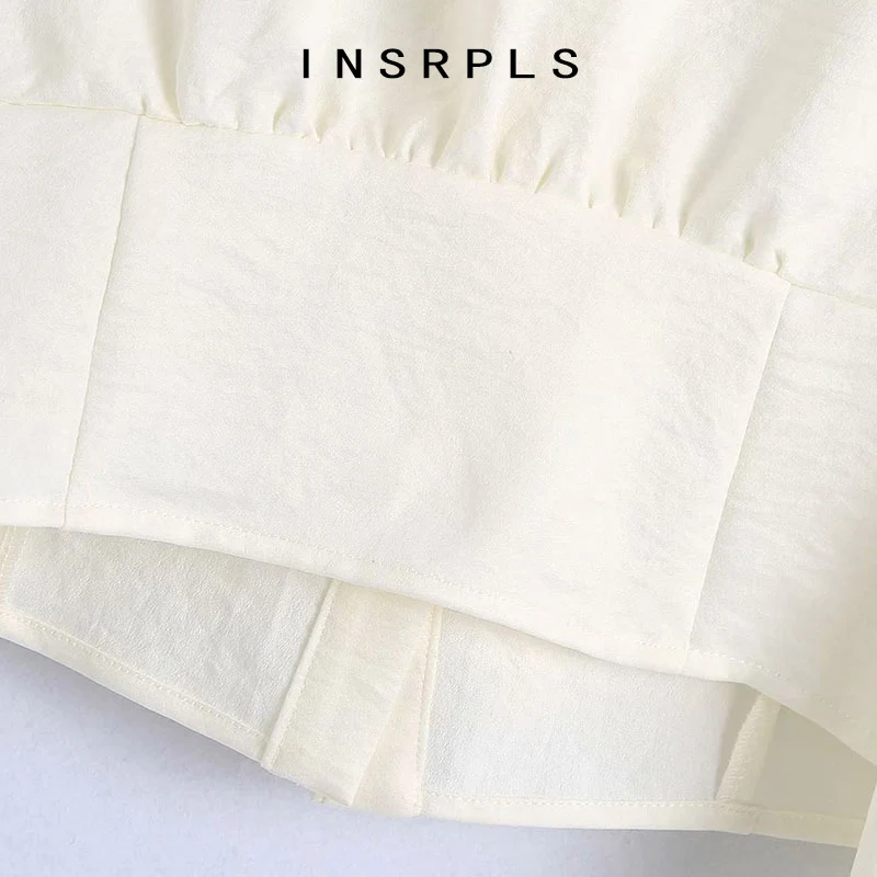 

INSRPLS Women Fashion With Bow Cropped Blouses Vintage Lantern Sleeve Bejewelled Buttons Female Shirts Chic Tops