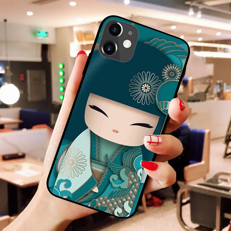 kawaii Japanese Kokeshi Doll Phone Case For iPhone 11 Pro 7 8 6 6s Plus XR XS Max cover Bag 5 5S SE 2020 Funda Etui Cases | Мобильные