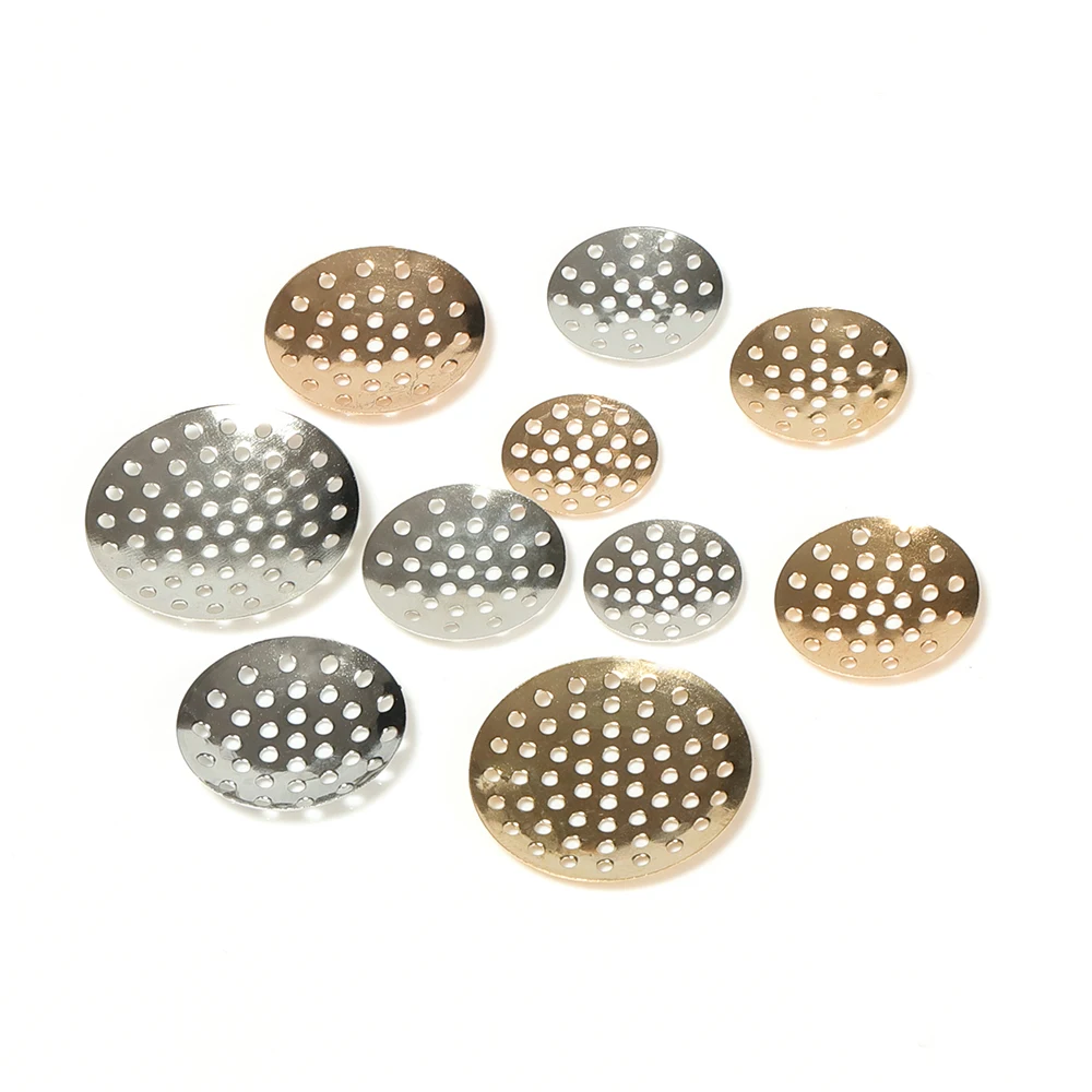 

50pcs Brooch Metal Round Bezel Base Bouquet Beading Back Holes Pad Cabochon Settings Blank Tray For DIY Brooches Jewelry Making