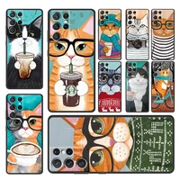 milk drink bottle cat for samsung galaxy s22 s21 s20 fe ultra plus s10 s9 s8 s7 s6 edge 5g black soft phone case cover