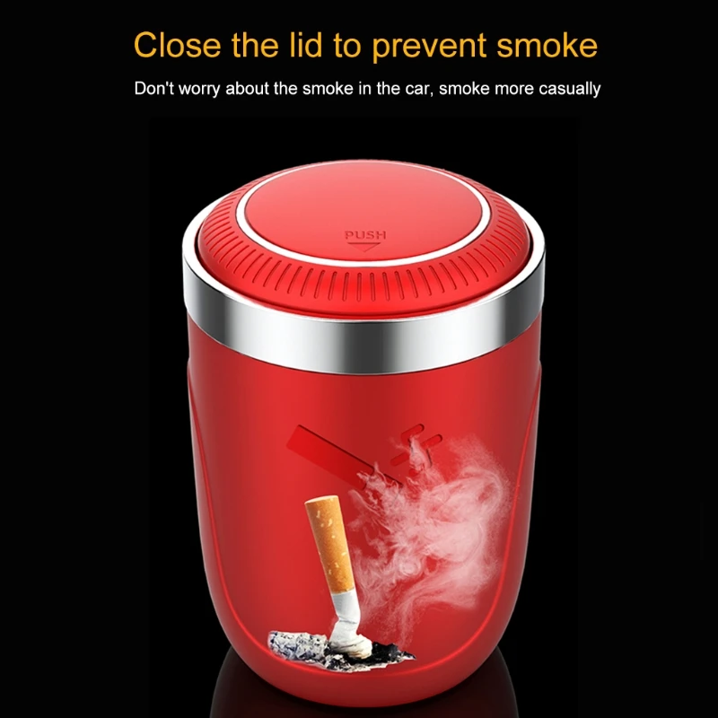 

Car Ashtray with LED Light Push Type Multifunctional Auto Vehicle Cigarette Ashtray Holder Interior Decoration