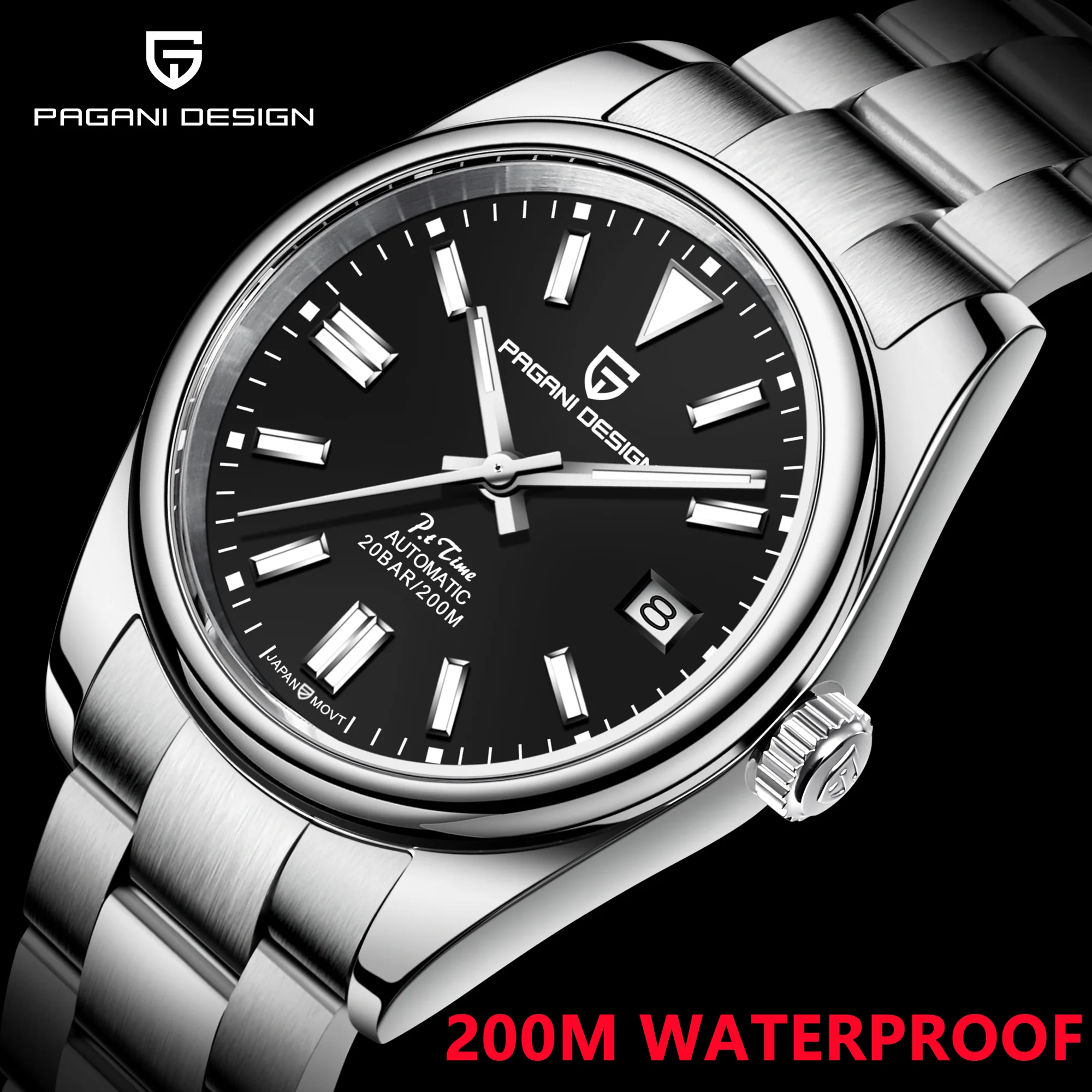 2021 PAGANI DESIGN New 38mm Sapphire Glass Automatic Date Clock Stainless Steel 200m Waterproof Mechanical Watch Reloj Hombre