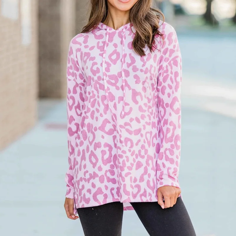 

Fall Winter New Casual Printed Round Neck Split Long Sleeve Hooded Sweatershirts