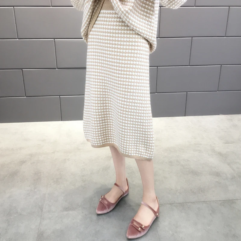 

2021spring Woman Knitted Suits Elegant Female Fashion Sweater Pencil Skirt Sets Autumn Warm Basic Knitted Sets Women 2piece Set