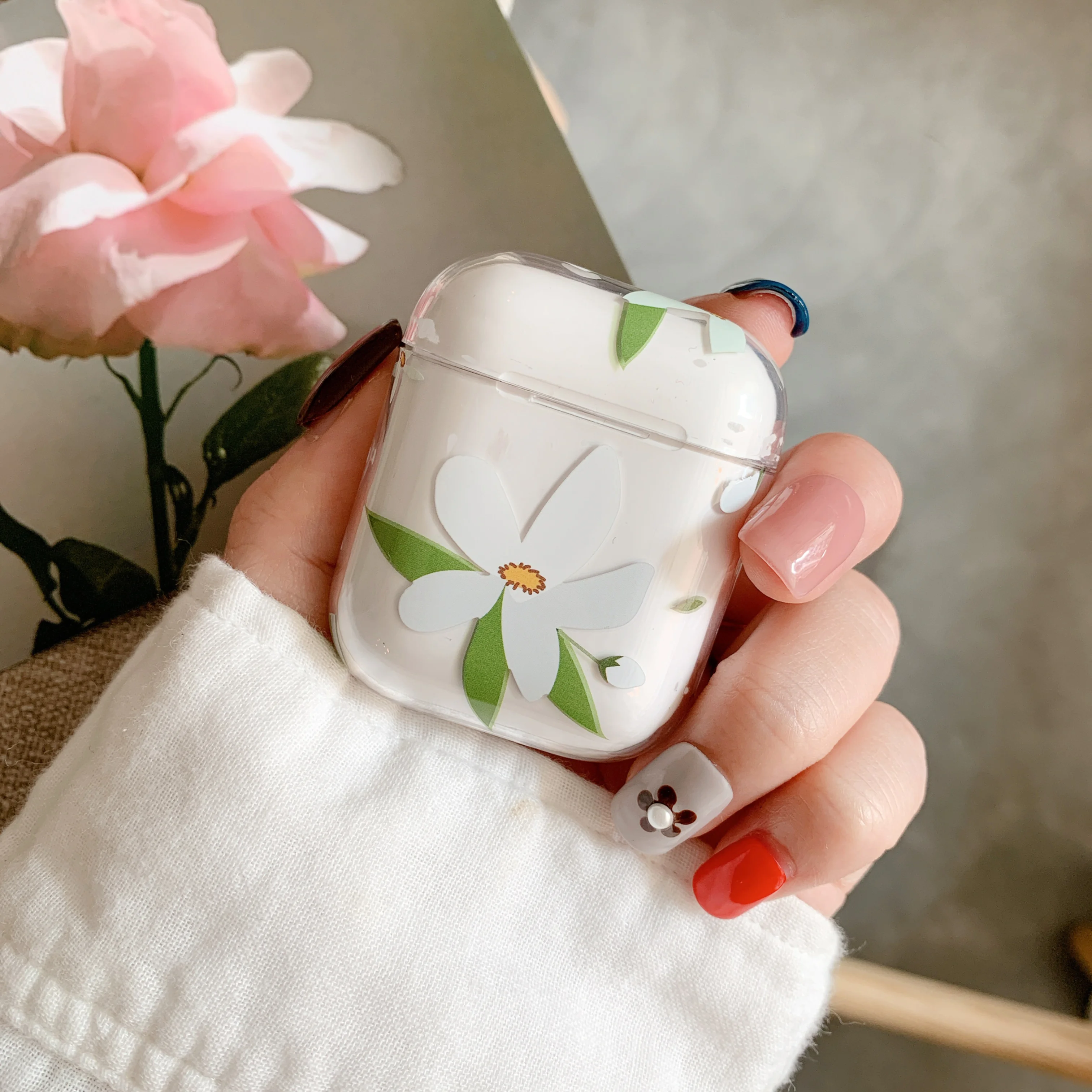 Элегантные цветы прозрачные наушники чехол для AirPods зарядная коробка защитный
