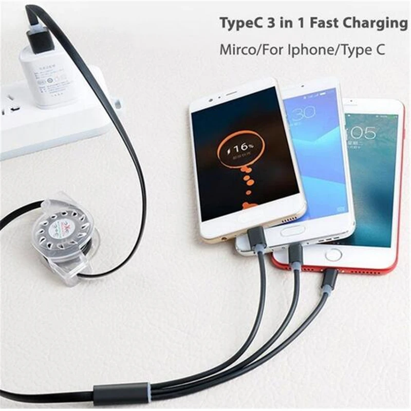 Usb-кабель для iPhone XR 8 7 6 зарядное устройство 3 в 1 Micro USB кабель Android type c type-c кабели