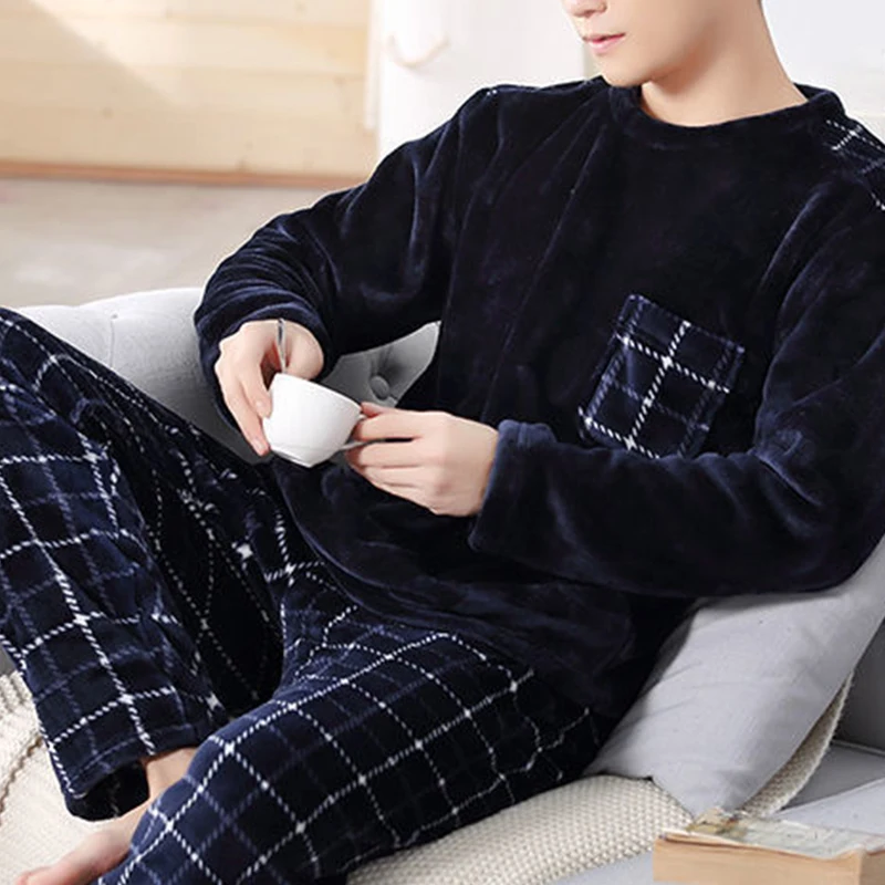 

Pajama Man Warm Sleepwear Men's Flannel Winter Thick Pajamas Men Long Sleeve Casual Men's Winter Pajamas Fleece Sleepwear XXXL
