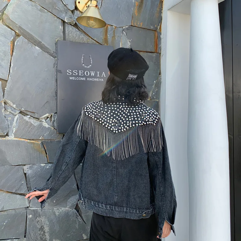 

Korean Style Casual Women Denim Jacket 2021 Spring Autumn New Tassel Full Sleeve Ladies Coat Simple Solid Color Female Outwear