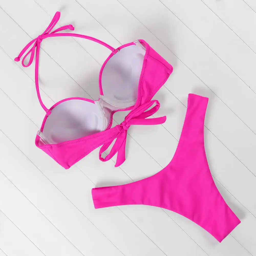 

Swimwear 2021 Women Leopard Brazilian Bathing Suit Summer Halter Beachwear Biquini Bandeau Swimsuit Women Push Up Bikini Set