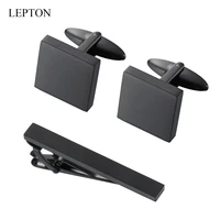 lepton black matte cufflinks set square matte stainless steel cufflink for mens gifts wedding groom business cuff links gemelos