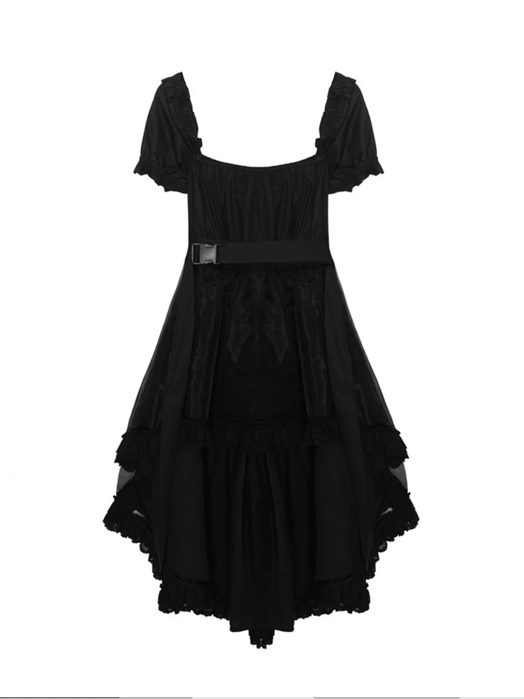 

K&LNiche street design front short and back long puff skirt 2020 autumn new square neck puff sleeve high waist swallowtail dress