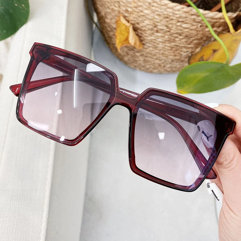

Vintage Oversized Square Sunglasses For Women New Fashion Tea Blue Sun Glasses Female Gradient Elegant Shades Men Big Eyewear
