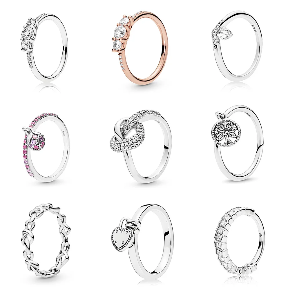 

925 Sterling Silver Ring Charms Fashion Crystal Cz Rose Gold Finger Ring Diy Family Tree For Women Party Jewelry