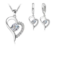 never run color plated jewelry sets 925 sterlng silver cubic zircon heart shaped pendant necklace earrings set