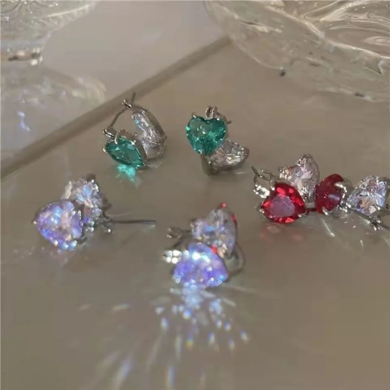 

Minar Vintage Candy Colour Red Green Clear Shiny Cubic Zircon Love Heart Charm Clip Earrings for Women Ladies Accessories Gifts