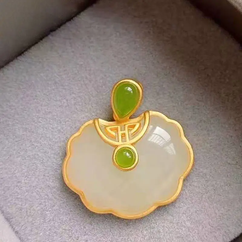 

Natural Hetian White Jade Jasper Ruyi Pendant Lucky 925 Sterling Silver Inlaid Valentine's Day Gifts for Moms