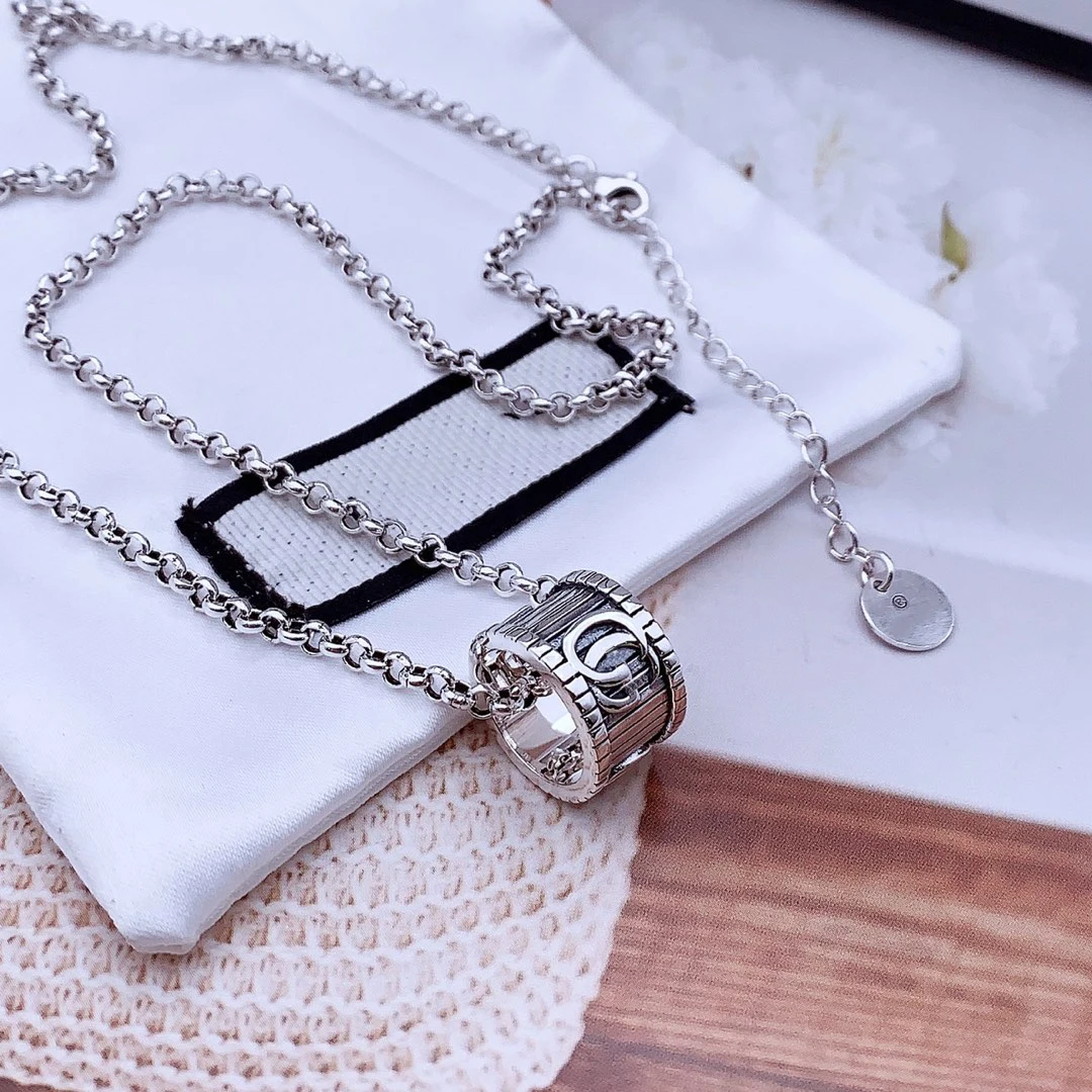 

925 sterling silver classic logo G letter striped ring pendant necklace, stylish, simple and generous