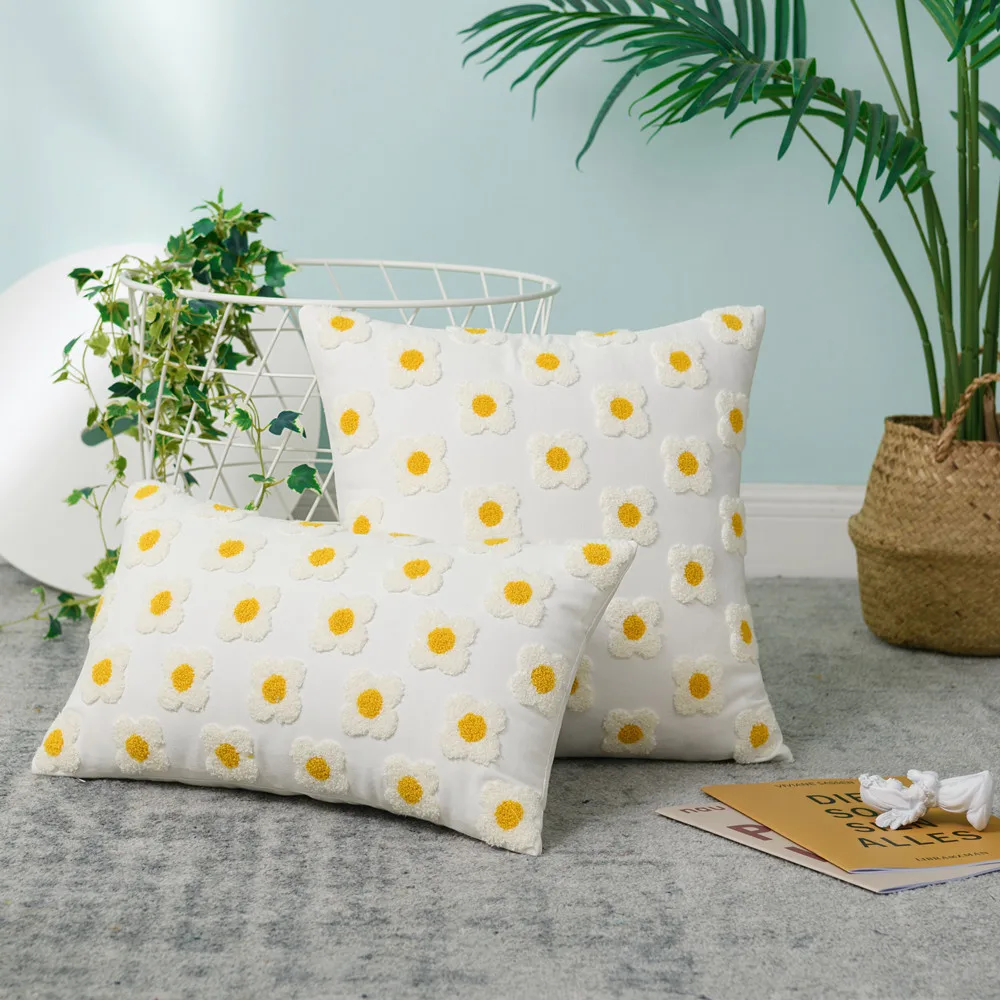 

Embroidery Daisy Cotton Embroidery Pillowcase Decorative Sofa Cushion Case Bed Pillow Cover Home Decor Car Cushion Cover