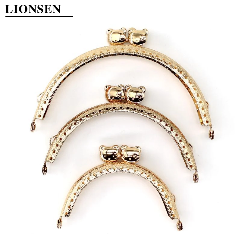1PCS 8.5 10.5 12.5 CM Light Golden Cat Head Round and Square Metal Purse Frame Handle for Clutch Bag Accessories Kiss Clasp Lock - купить по