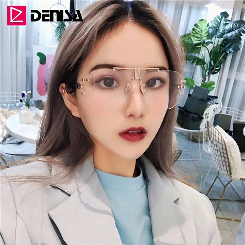 DENISA Роскошные брендовые стильные мужские солнцезащитные очки новые модные серые синие солнцезащитные очки без оправы женские UV400 очки Gafas de sol G23010