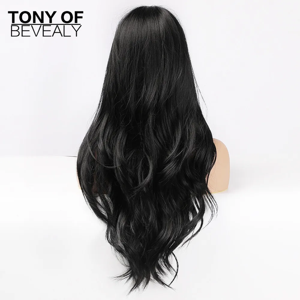 Длинные черные синтетические волосы парики с челкой для женщин афро натуральные