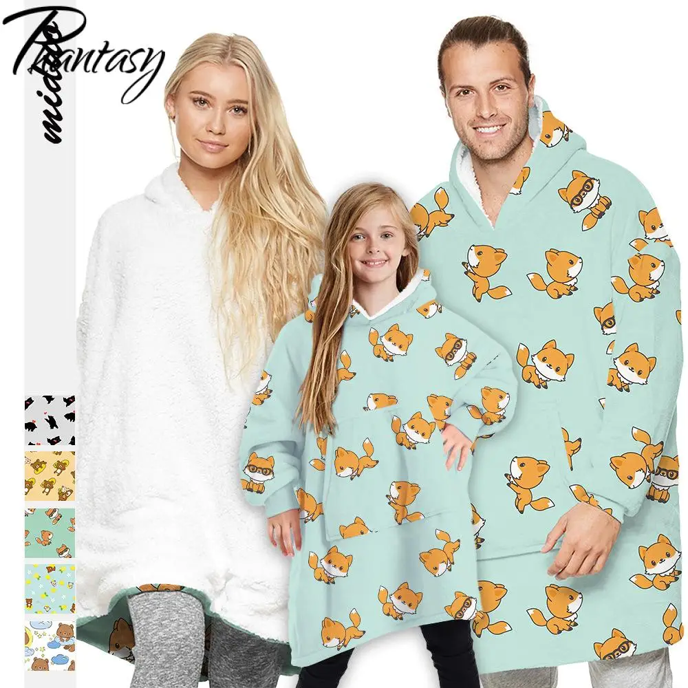 

Phantasy Winter Parent-Child Robes Animals Printed Hooded Blanket Pajamas Two Sides Can Wear Sleepwear Daily Watch Tv Tops Robes