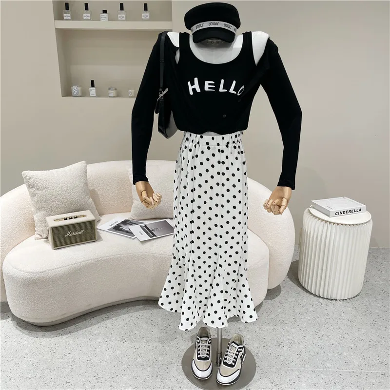 

Women's Spring Summer 2021 Fashion Retro Polka Dot mid length skirt high waist Slim fishtail skirt