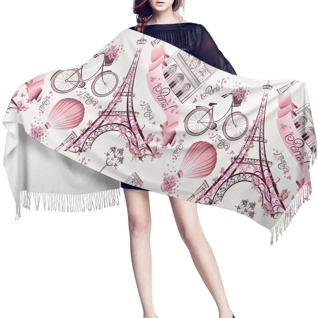 Женский кашемировый шарф осенне-зимний хиджаб с запахом розовый уличный фонарь в