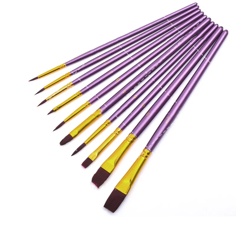 

10Pcs/Set Watercolor Gouache Paint Brushes Round Pointed Tip Nylon Different Shape Hair Painting Brush Set Art Supplies