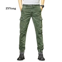 men cargo pants cotton multi pocket beam feet overalls army military tactical wear resistant fashions casual slim black trousers