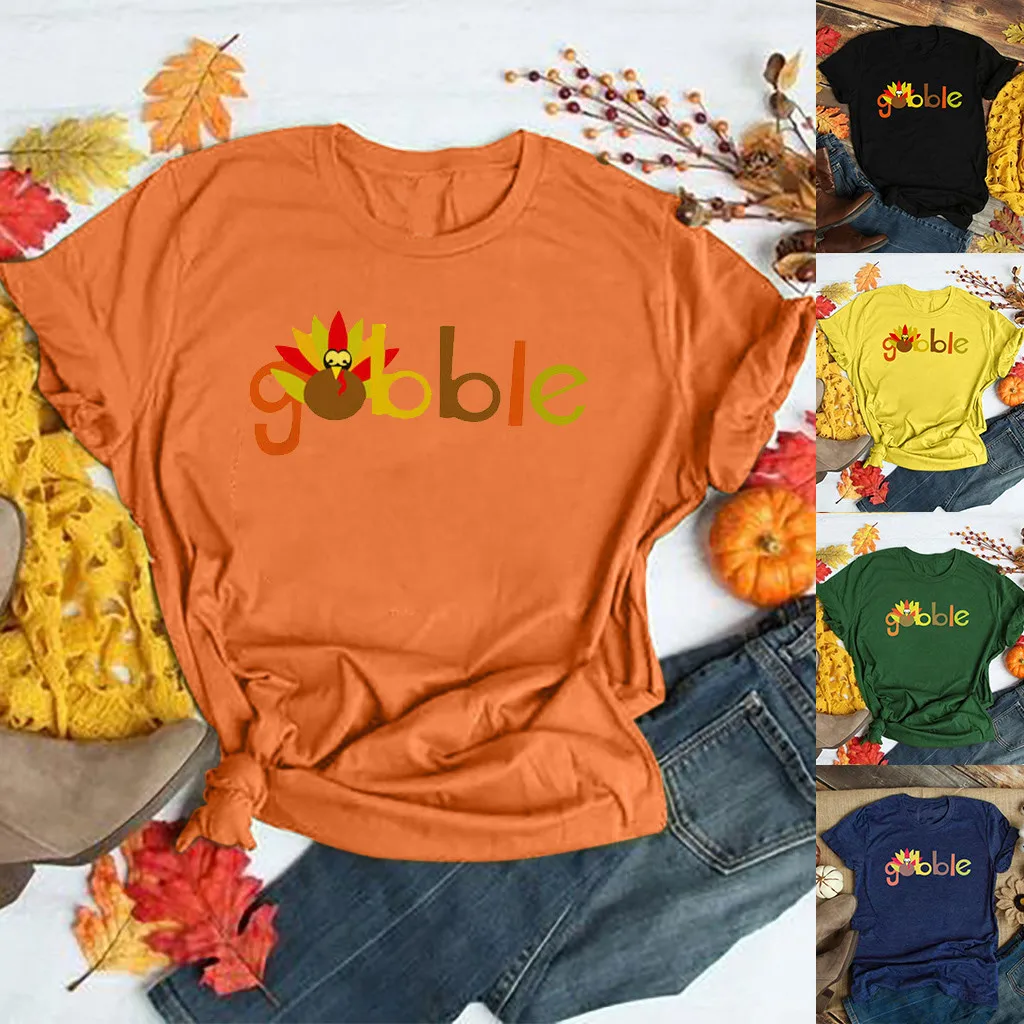 Женская свободная футболка на День Благодарения короткий рукав круглый вырез