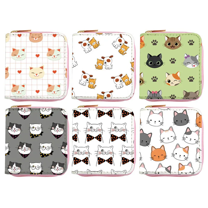 

Newest Cartoon Cat Lady Women Short Wallet PU Leather Small Coin Purse Cute Wallets Pouch For Girls Female Portefeuille Femme