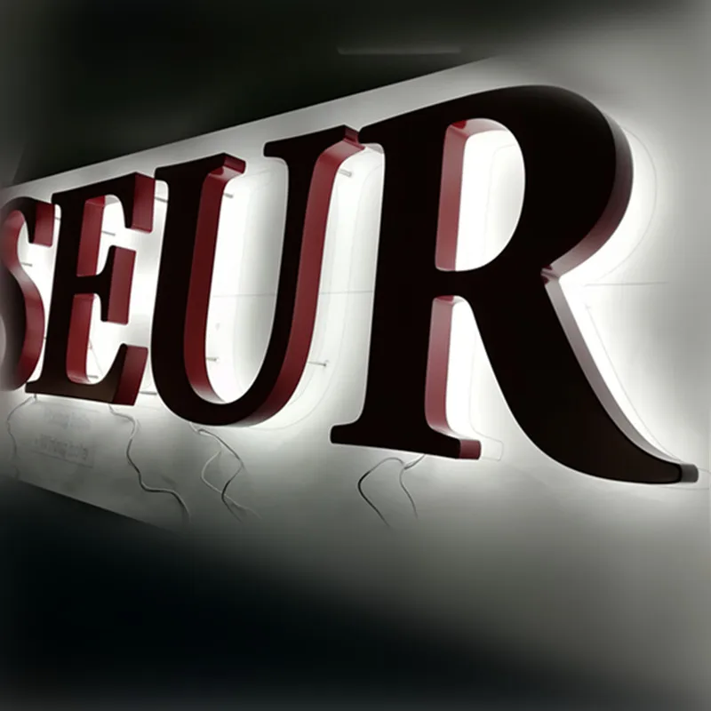 3D рекламный задний светящийся знак из нержавеющей стали гало светодиодные буквы