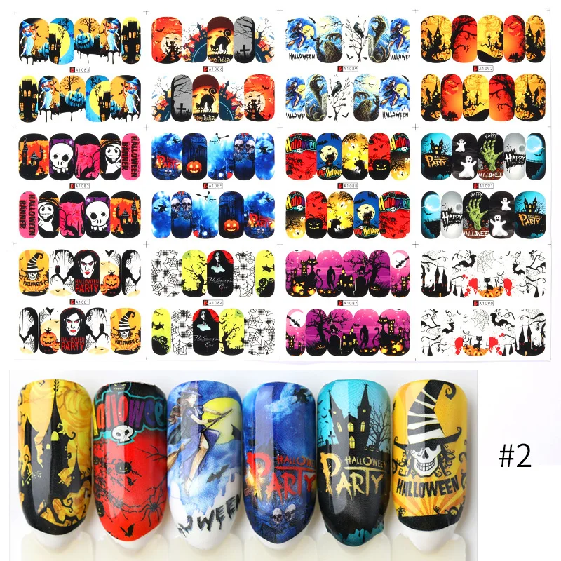 12 шт Хэллоуин серии наклейки для воды переводные смешанные узорами дизайн ногтей