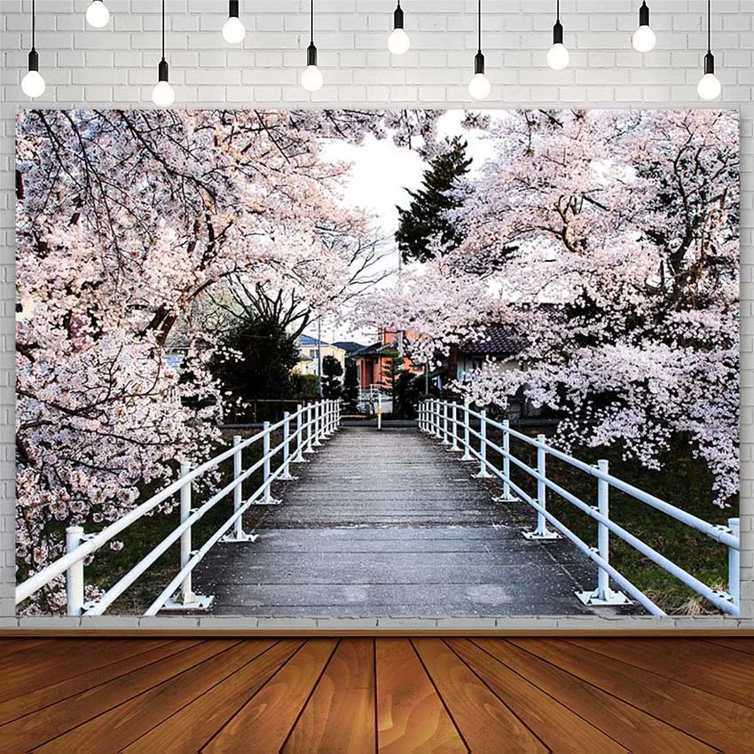 

Pink Cherry Blossom Backdrop Street natural Scenery Kid Portrait Birthday Photography Background Photostudio Photocall Photozone