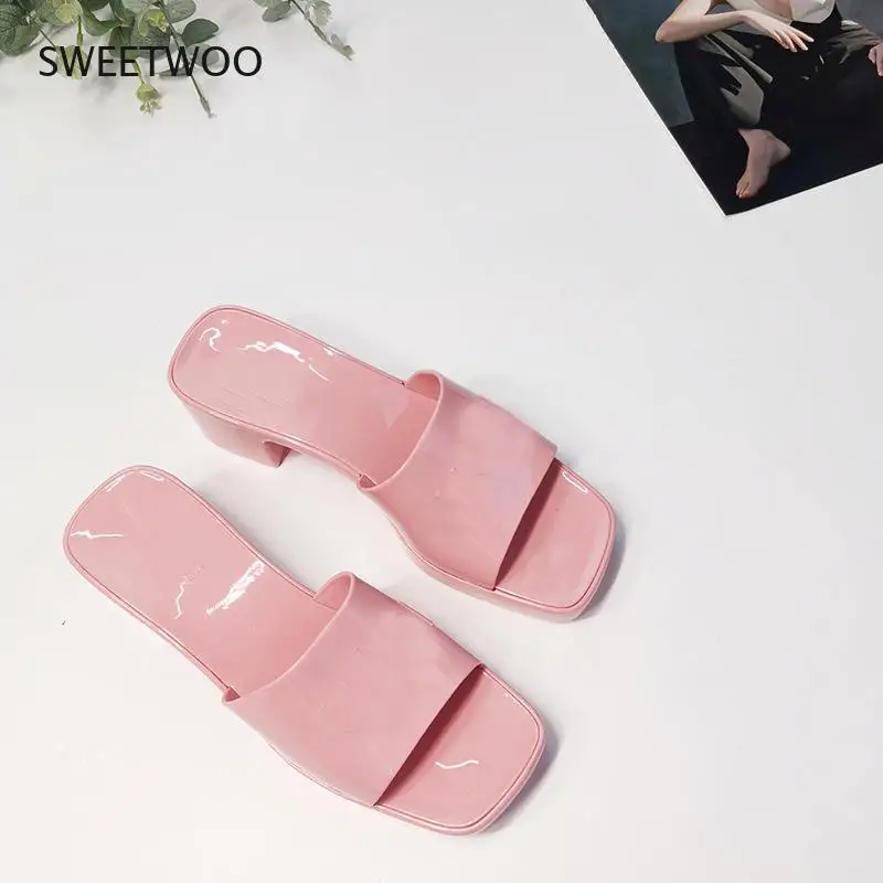 

Summer High Heels Outside Jelly Slippers Women's Increase Thick Heel Fashion Brand Colorful Trendy 2021 New Thick Heel Slippers