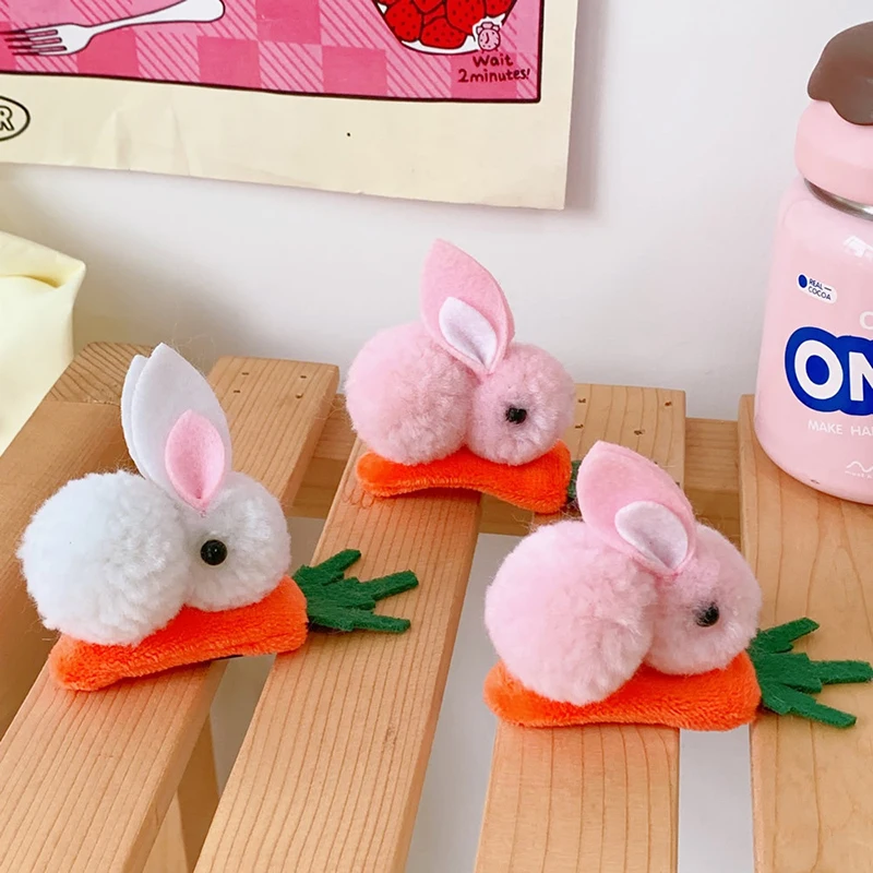 

1PC Bunny Hair Clip Cartoon Cute Fur Pom Rabbit Hairpins Sweet All-match Cute Animals Rabbit Hair Clips Hair Accessories