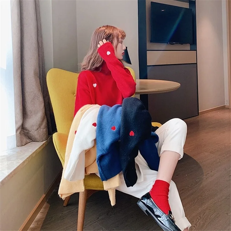 

Turtleneck Sweater Women Pullover Western Style New Style for Autumn and Winter Loose Korean-Style Net Red Embroidered Sweater
