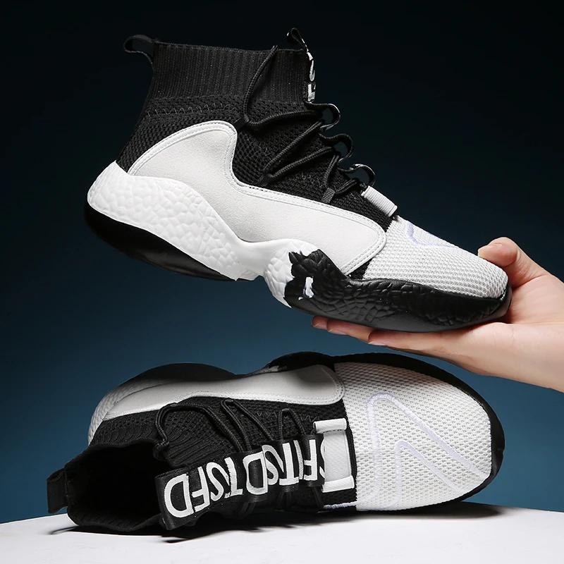 RUMDAX Outdoor High Top Shoes Men's Mesh Lace-Up Casual Sports Shoes Couple Running Shoes Breathable Basketball Sneakers