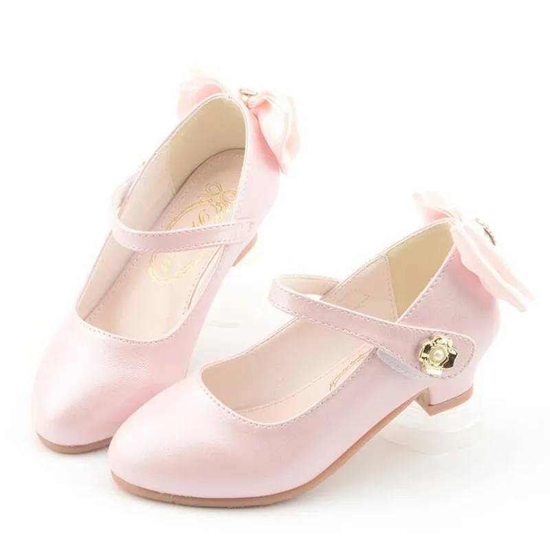 

New Children Shoes Girls Dance Shoes Princess Children Dress Student White Performance High Heels Baby Kids Leather Shoes