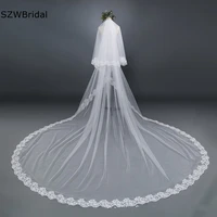 new arrival lace edge cathedral wedding veils two layers cheap bridal veil velo de novia wedding accessoires mariage