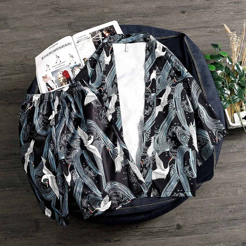 Пляжное кимоно в японском стиле Samurai Crane блузка Haori для мужчин и женщин кардиган