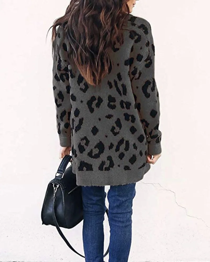 Merry Pretty Leopard осенне-зимние женские повседневные вязаные кардиганы с длинным рукавом, вязаные женские свитера, пальто, модная женская верхняя одежда
