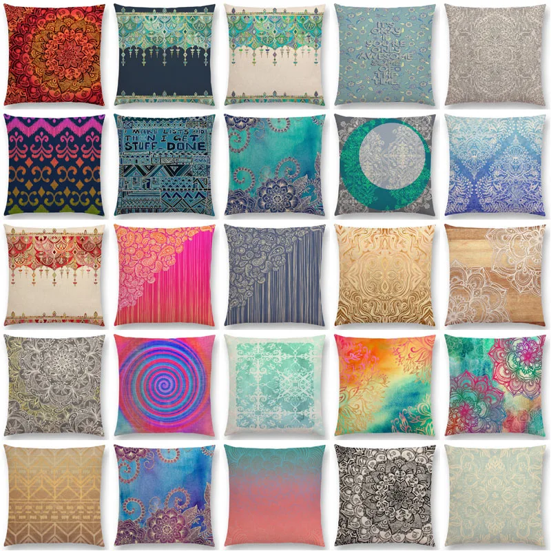 

Soft short hair Colorful Flower Gorgeous Doodle Geometry Mandala Coral Paisley Pattern Cushion Cover Sofa Pillow Case 45x45 cm