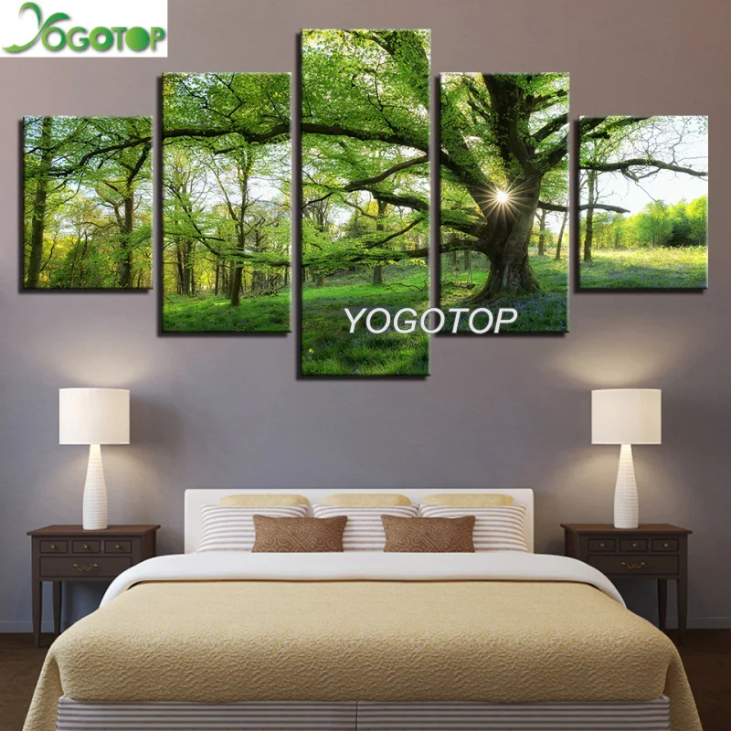 

natural diy Diamond Painting Full Mosaic Diamant Embroidery Rhinestone of picture 5 Pieces Forest Green Trees Landscape ML1104