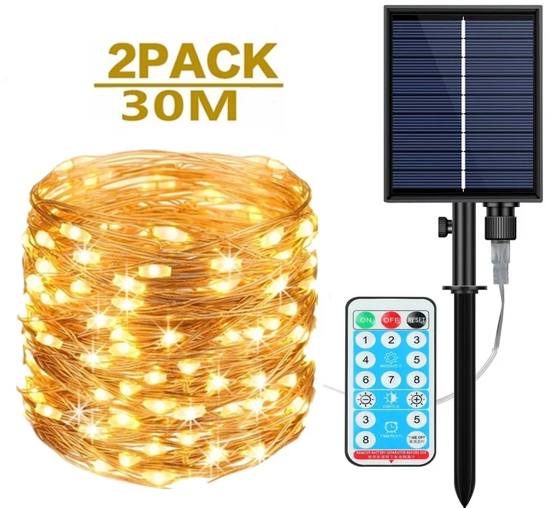 Solar String Lights Outdoor 8 Modes Waterproof Solar Fairy Lights with Remote Control for Patio Yard Christmas Trees Party Decor
